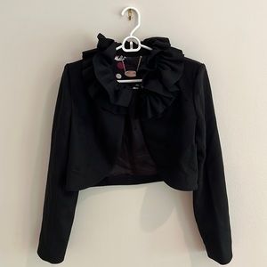 Womens allanah hill black ruffle neck cropped formal jacket